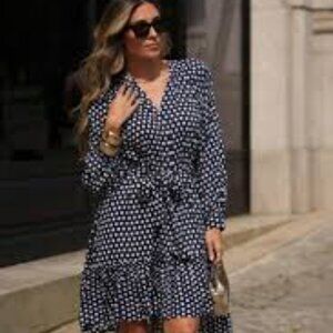 Tommy Hilfiger Navy and White Patterned Dress